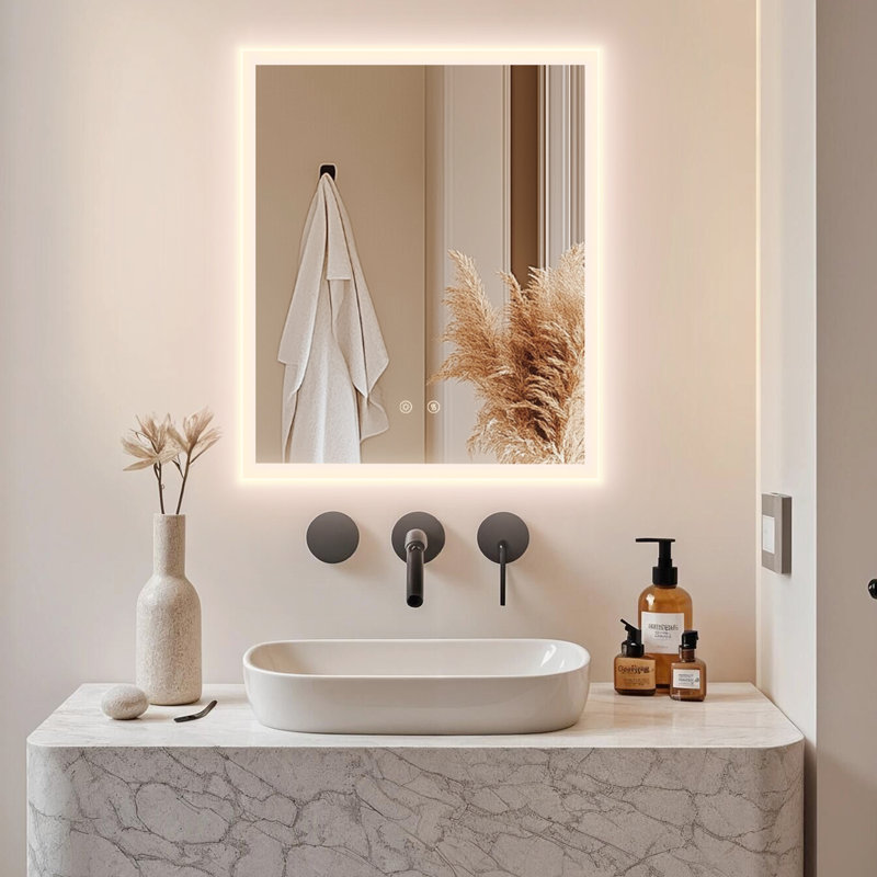 Led Bathroom Mirror With Backlit, 3 Colors Temperature & Dimmable Brightness Light Anti-fog Tempered Glass Bathroom Vanity Mirror
