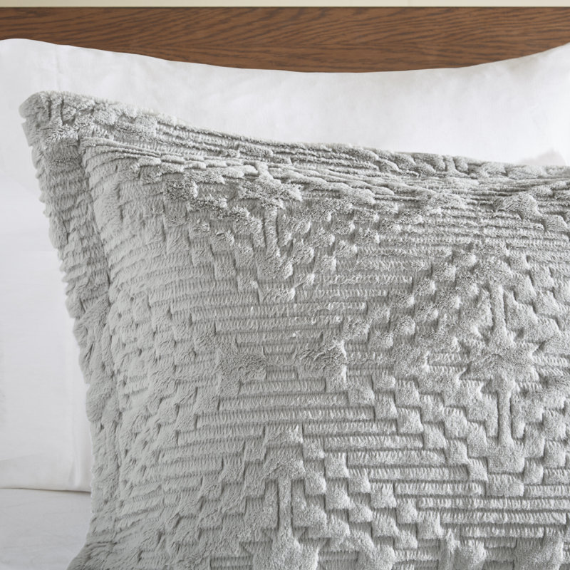 Gray Full Faux Fur Quilt Set with Shams