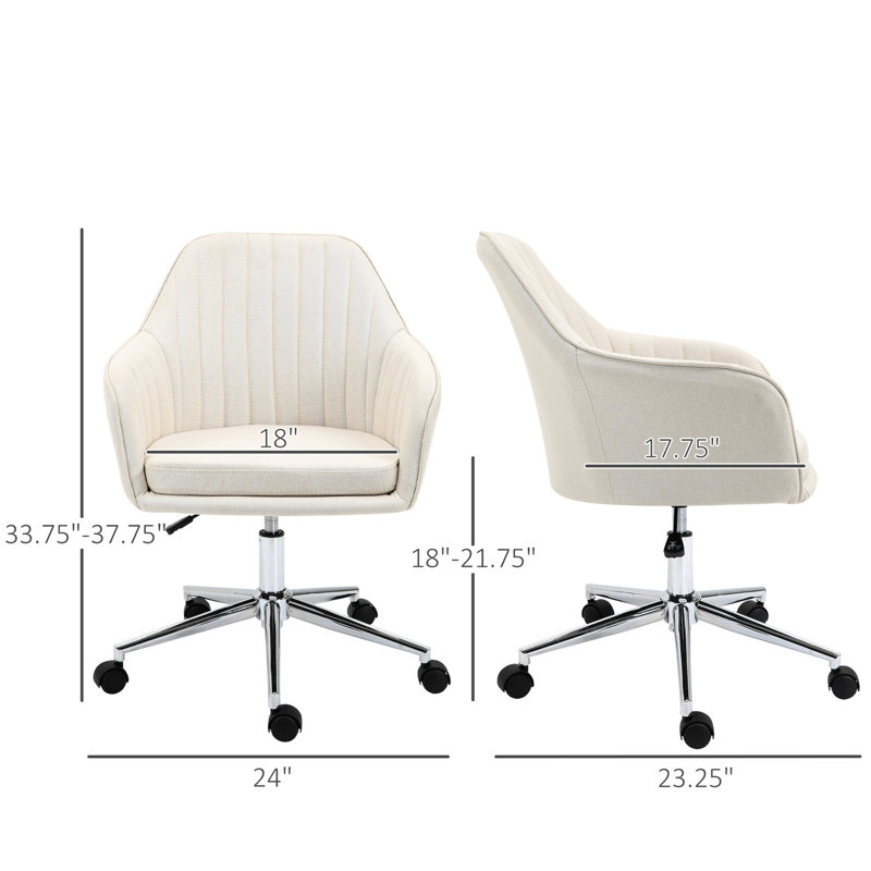 Chaise de travail beige pour espace de travail. Siège de baignoire. Hauteur réglable de 18 po à 21,75 po. 360 ° de mobilité. Tissu respirant. Bureau pivotant à charge maximale de 265 lb avec dossier doublé. Chaise de bureau. Portée de 18 po à 21,75 po. Rotation.