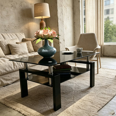 Rectangle Glass Coffee Table, Clear Coffee Table, Modern Side Centre Tables For Living Room, Living Room Furniture  (Old Sku:W24135188)
