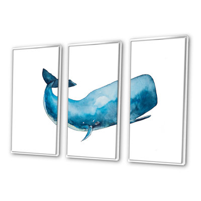 «Blue Sperm Whale on White I», reproduction de cadre photo sur toile 3 pièces