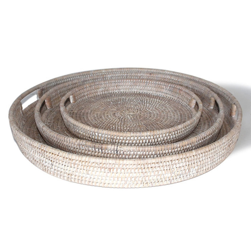 Rattan/Wicker Decorative Tray, White Wash