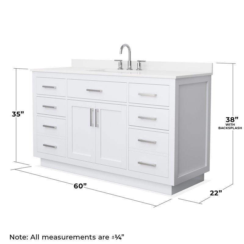 Beckett TK 60'' Bathroom Vanity with Quartz Top, 8" Center, Brushed Nickel, White