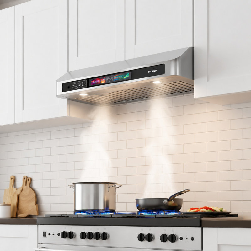 Hotte de cuisine sous-meuble de 76 cm (30 po), hotte à conduit de 900 pi³/min à 4 vitesses avec commandes vocales, gestuelles et tactiles, fonction mémoire et éclairage DEL