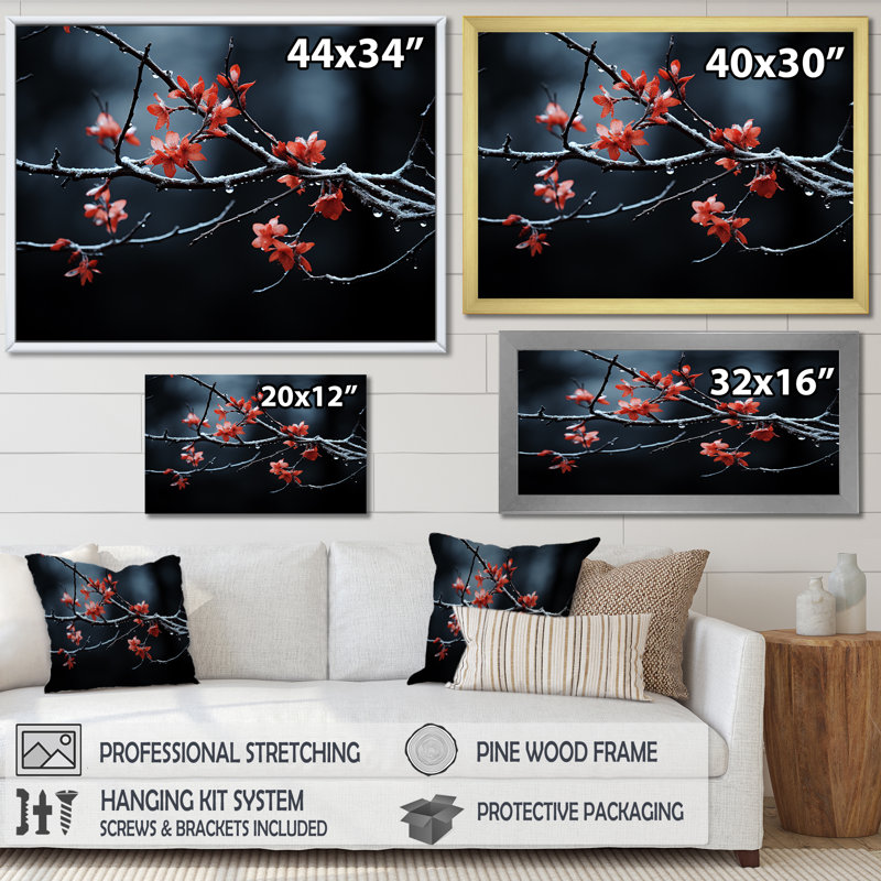 «Moonlit Canopy Winter Tree I», art mural paysage d'hiver, H 24 po x l 32 po x P 1 po, Cadre flottant brun