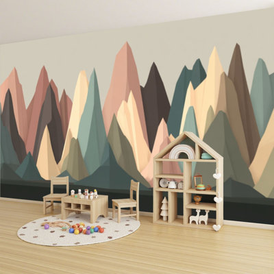 Peel and Stick Wallpaper Minimalist Mountain Landscape Soft Pastel Nursery Decor Geometric Wall Murals 69"H x 96"W Removable PVC Wall Paper Self-Adhesive Wall Decor for Bedroom Living Room Home Office