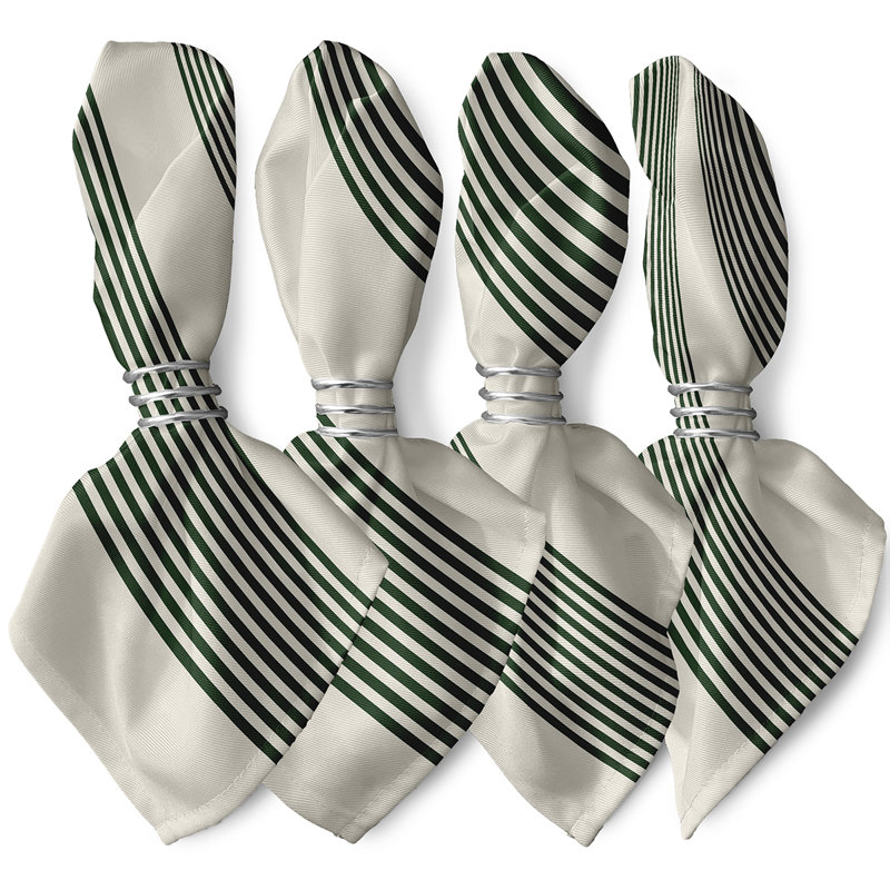 Alameda 4 Piece Napkin Set, 18" W x 18" L, Ivory / Dark Green