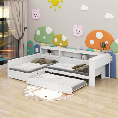 Lit plateforme simple en L avec lit gigogne et tiroir