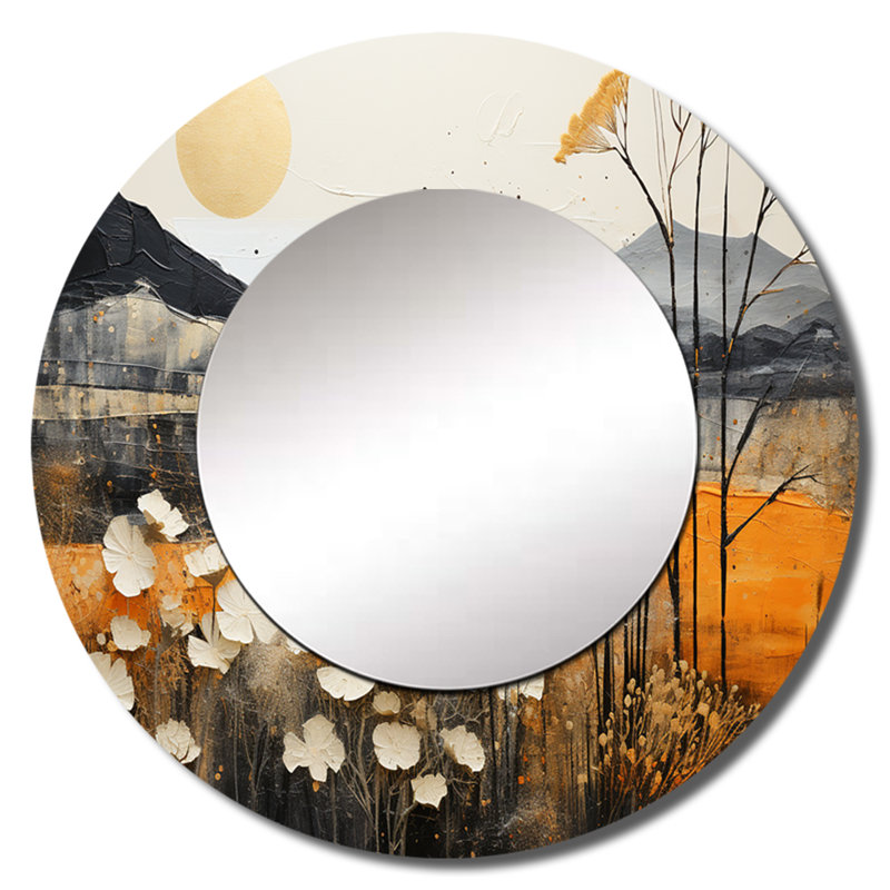 Bold Canyon Mirage II - miroir Canyon, miroir mural rond orange unique, impression d'art en métal, 23 po x 23 po