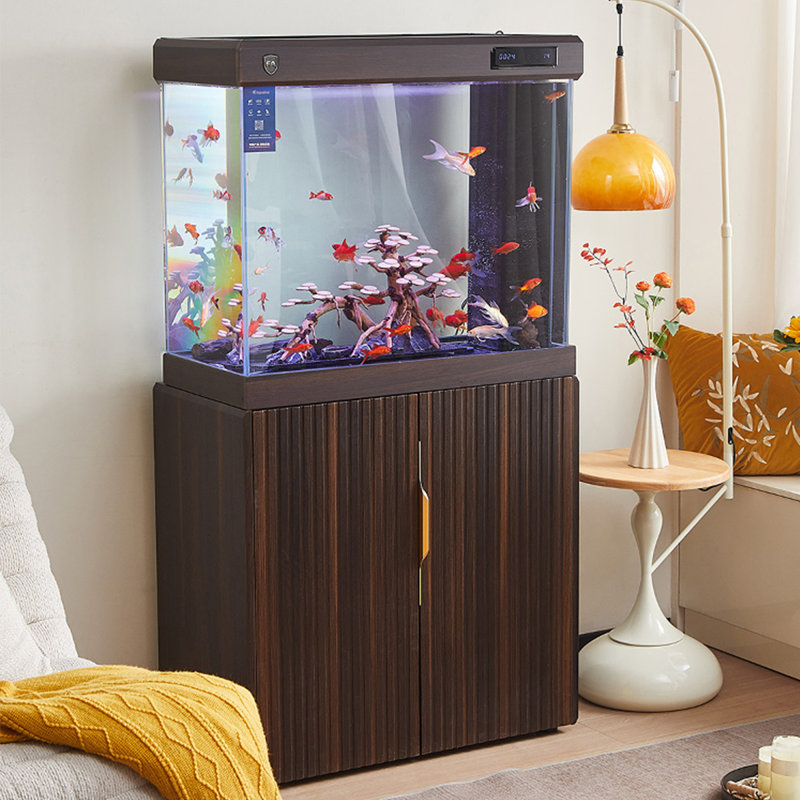 Nouveau réservoir d'eau sur pied de 59,06 po de style chinois à fond brun avec filtre, 61.02" H x 59.06" W x 16.54" D