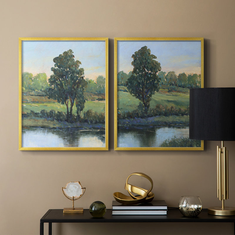 «Tree by the Riverbank I», reproduction encadrée de qualité supérieure - prête à être accrochée - aucun clou requis - aucun clou requis