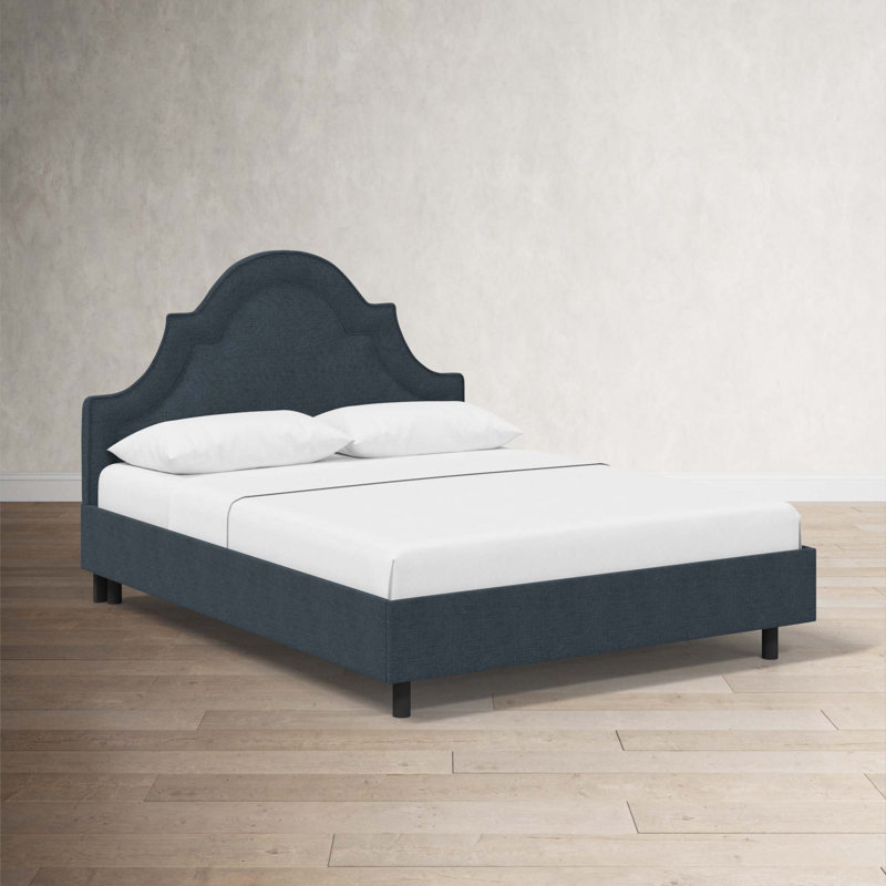 Knipe Upholstered Unfinished Scalloped Bed, Full, Classic Navy Linen