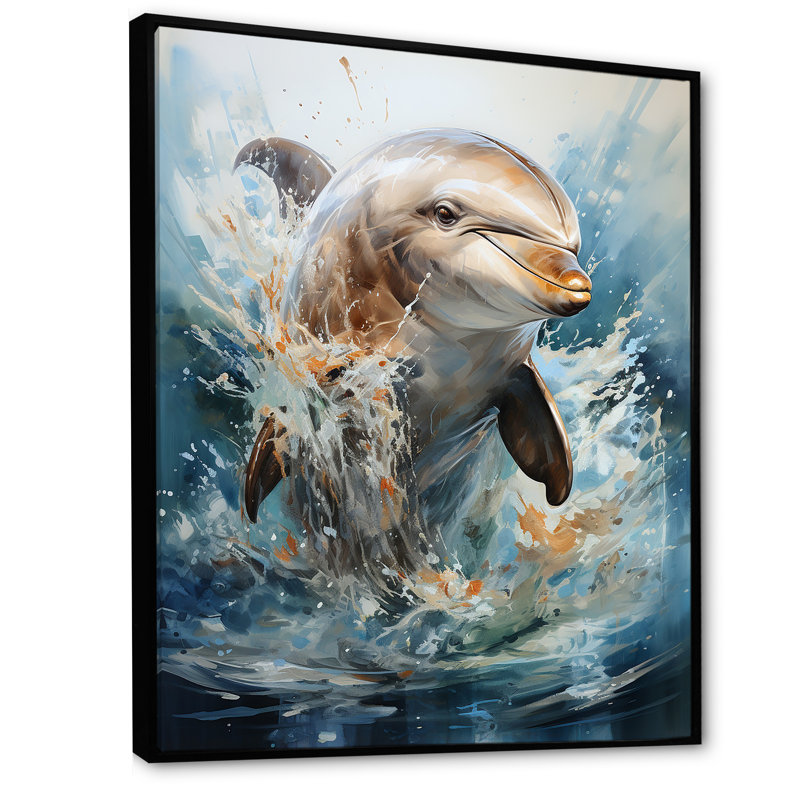 Dolphin Elegance - Art mural dauphin, H 32 po x l 24 po x P 1 po, Cadre flottant noir