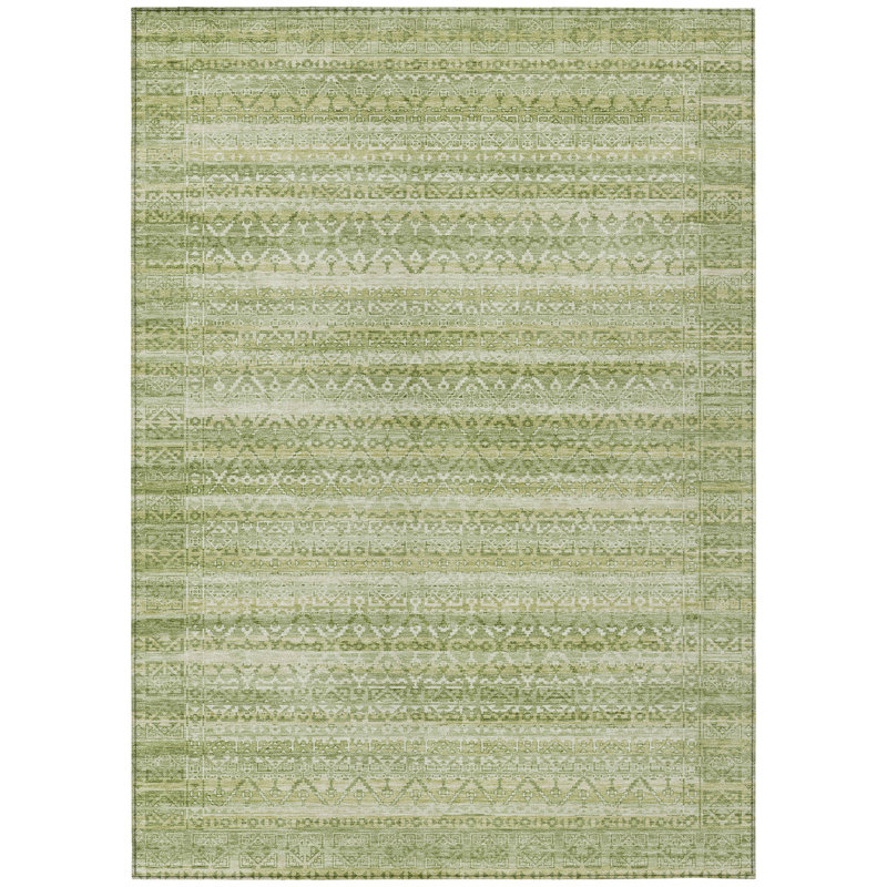 Tapis intérieur lavable rayé 10 pi x 14 pi sauge et ivoire