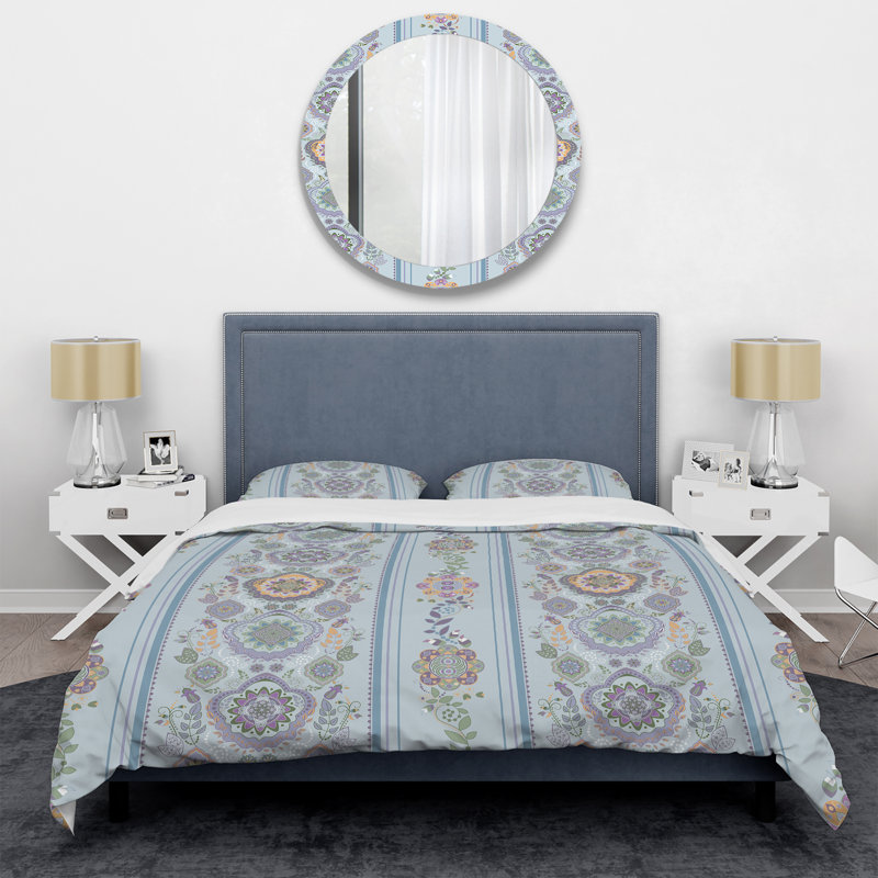 Ensemble de housse de couette en microfibre grise / mauve 3 pièces, Housse de couette double / grand + 2 taies décora