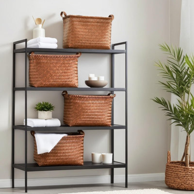 Grands paniers de rangement tissés avec poignées, paniers de rangement en osier durables pour la lessive, couvertures, jouets et vêtements, décoration polyvalente pour la salle de bain, la chambre à coucher et le placard, paquet de 4