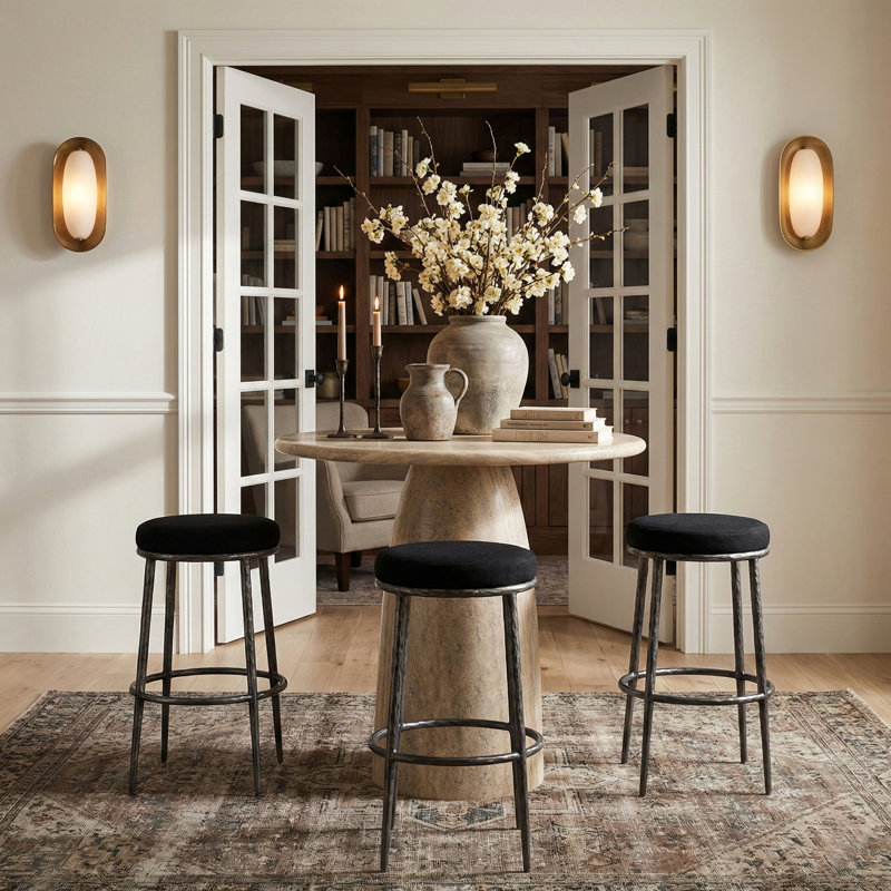 Tabouret de bar rembourré Ferro, Argent argent, Black Performance Fabric