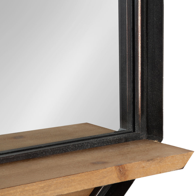 Stingley Metal Flat Mirror with Shelves, Black/Brown