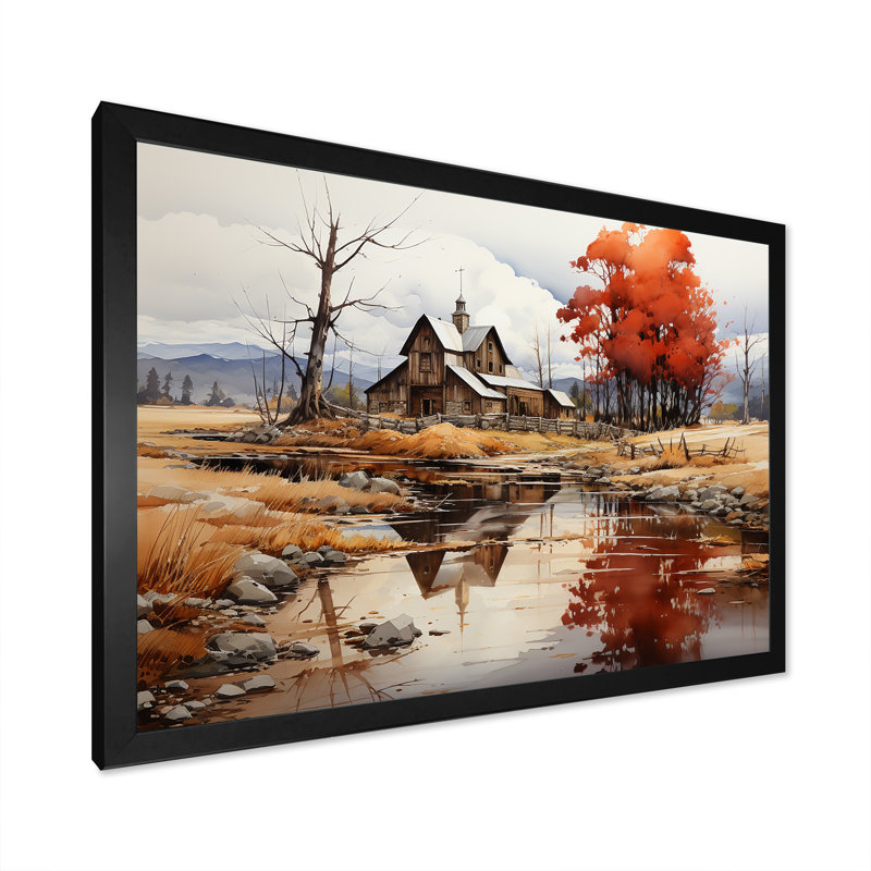 Paysage paisible de basse-cour II, Cadre simple noir, H 16 po x l 32 po x P 1 po