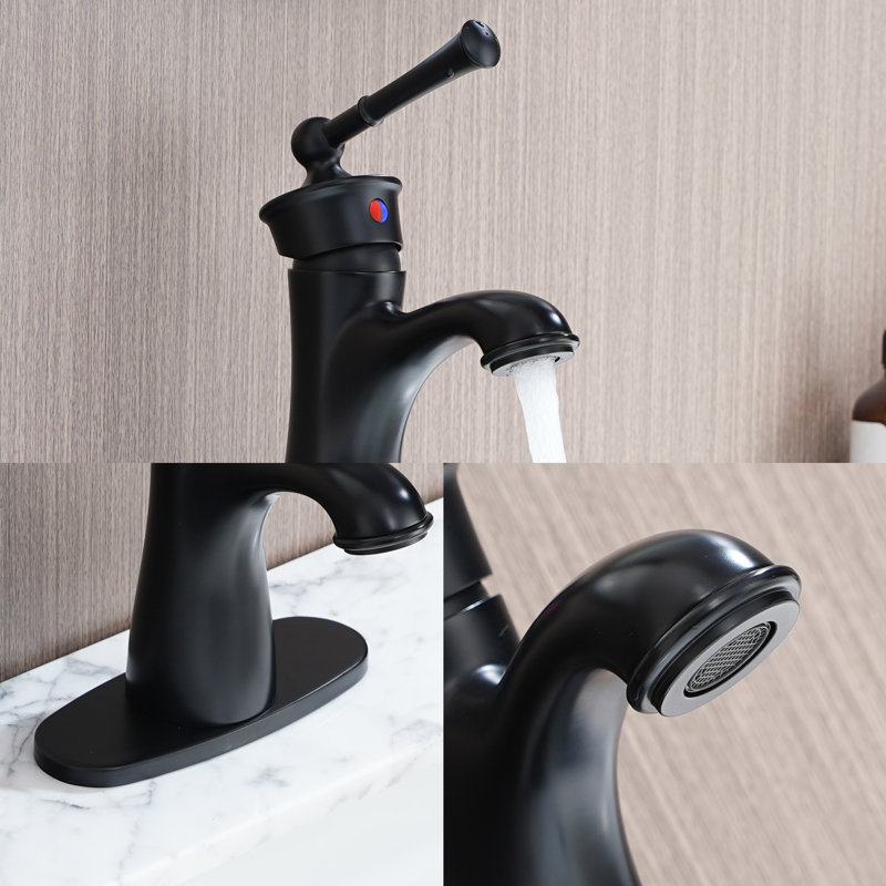 Matte Black Single Handle Bathroom Faucet with Drain Assembly