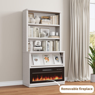 Brusnice 71" H x 37" W Standard Bookcase with Electric Fireplace and 5-Tiers Shelf