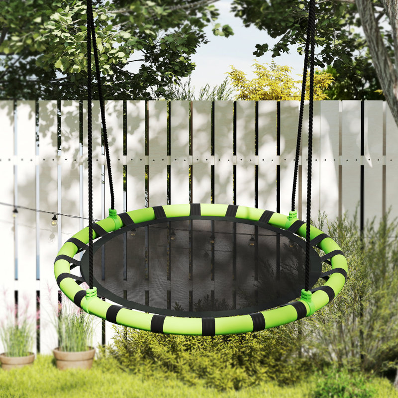 AIYAPLAY Kids Nest Swing Seat Height-Adjustable 100cm Diameter Black/Green