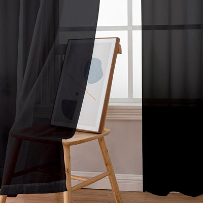 Black Sheer Curtains 84 Inches Long, Light Filtering Rod Pocket Solid Color Window Sheer Curtain Panels, Elegant Curtains & Drapes for Living Room, Bedroom 2 Panels (Black, 42" W x 84" L)