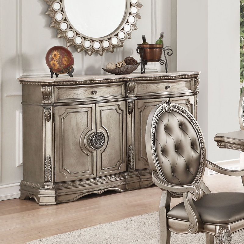 Menlo 68''L 2-Drawer Server with Marble Top in Antique Silver