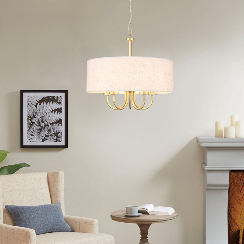Gula 5 - Light Dimmable Drum Chandelier, Gold, Beige