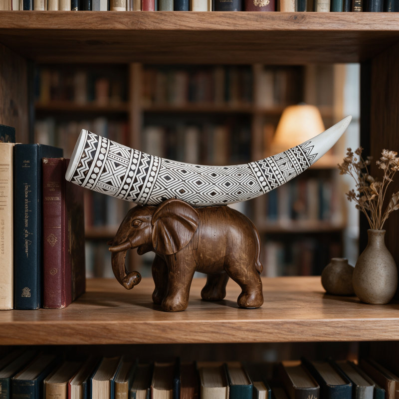 Statue d'éléphant en ivoire, décoration de table, figurine d'éléphant en résine au fini lisse, ornement pour bureau ou étagère, 14 cm (5,51 pouces).