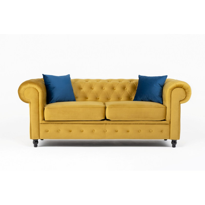 3 Seater Chesterfield Sofa, Mustard, 74cm H x 194cm W x 90cm D
