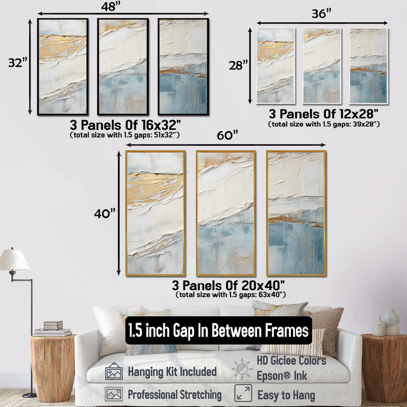 «Chrysi - Coastal Minimalisme», ensemble de reproductions d'art mural, Cadre flottant doré, H 40 po x l 60 po x P 1 po