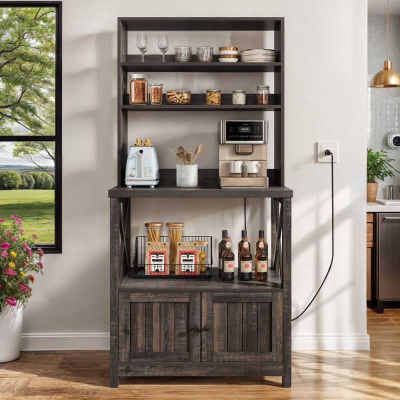 Étagère de cuisine avec armoire, 4 tablettes et station de travail USB / Power Station