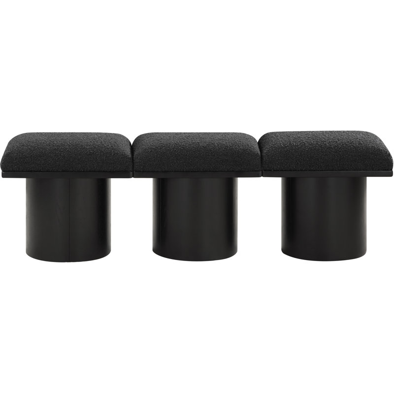 Banc rembourré Husnan, H 17,5 po x l 54 po x P 15,5 po, Noir, Tissu bouclé noir