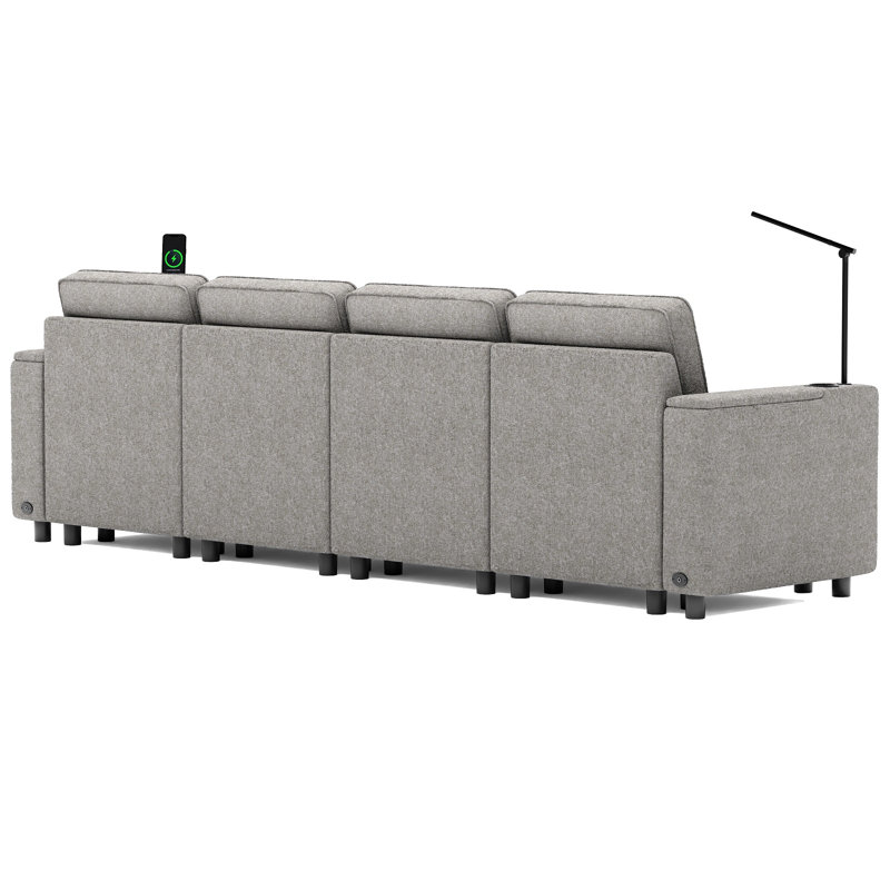 Canapé modulaire rembourré 4 places avec rangement pour le salon, Mélange de polyester gris tourterelle