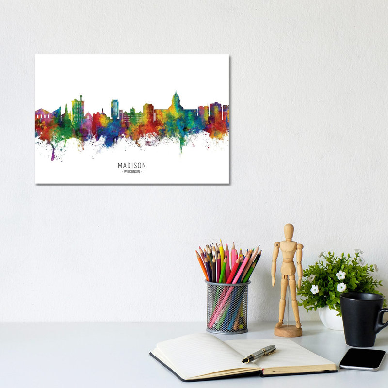 Madison Ii Wisconsin Skyline City Name by Michael Tompsett - Wrapped Canvas Painting, 20.32 cm H x 30.48 cm W