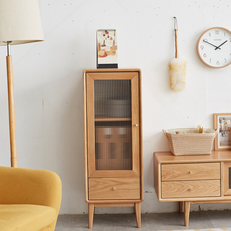 Solid Oak Storage Cabinet For Living Room, Free-Standing Corner Cabinets Storage Table
