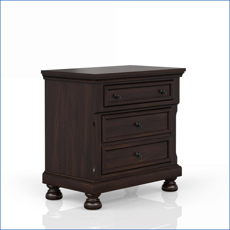Table de chevet à deux tiroirs cerisier foncé pour le rangement dans la chambre à coucher
