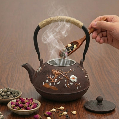 1.2L (40oz) Cast Iron Teapot - Joy on Plum Blossom Design