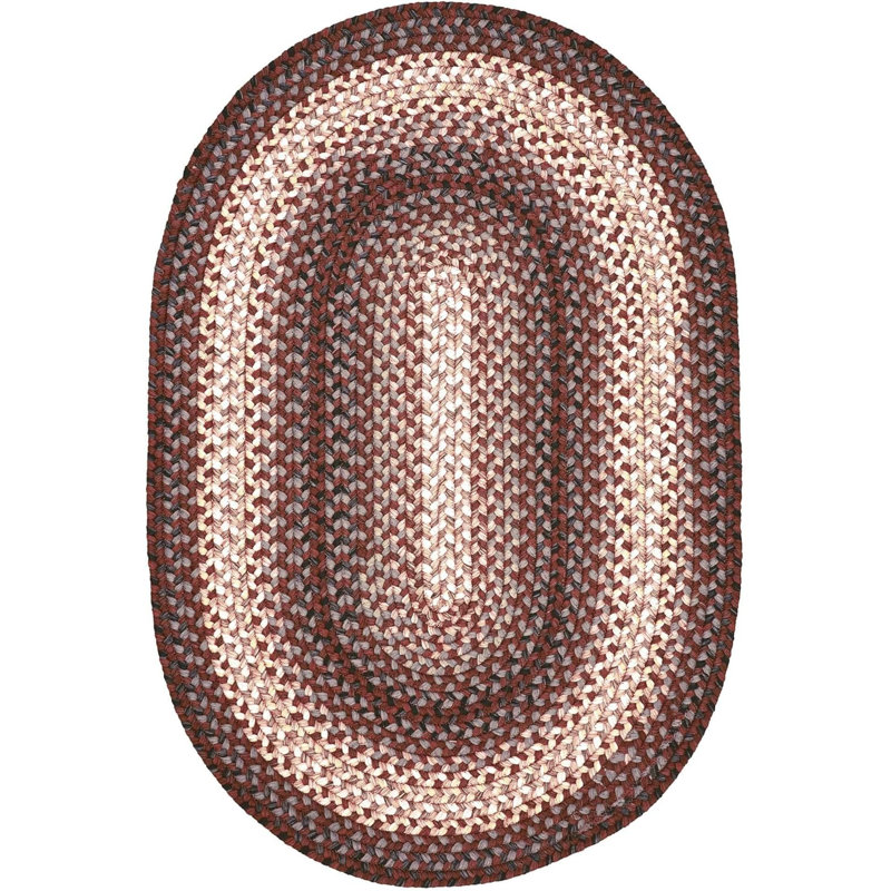  Braided Rug Washable Indoor/Outdoor Black/Brown/Tan/Gray Rug, Oval 6' x 9'