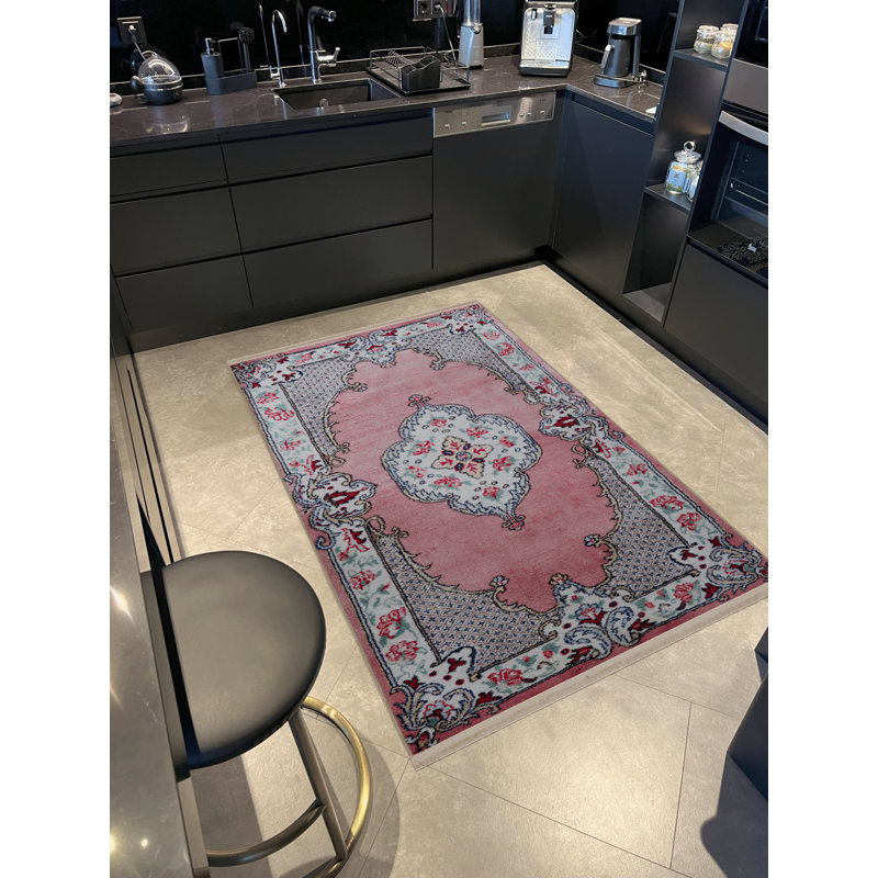 Tapis décoratif rétro à motif rose, Tapis de couloir 3 pi 3,37 po x 9 pi 10,11 po