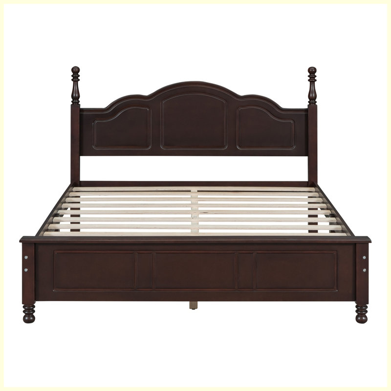 Base de lit plateforme moderne en bois avec support en lattes de bois, Grand, Noyer