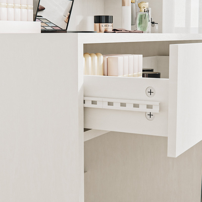Dressing Table With LED Mirror & Storage Stool, White Vanity Desk With 3-Color & Dimmable Lights