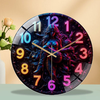 Neon Clock Art Decor Wall Timepiece for Home Art - 12'' Modern Glass Wall Clock