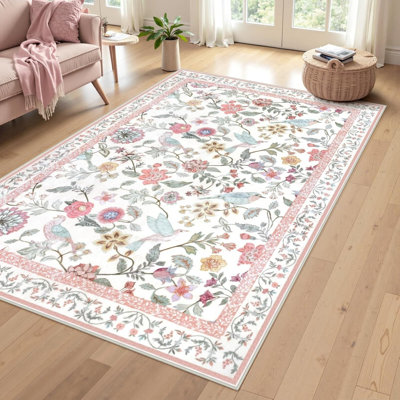 Tapis floral pour oiseaux 5 x 7 pi pour chambre rose