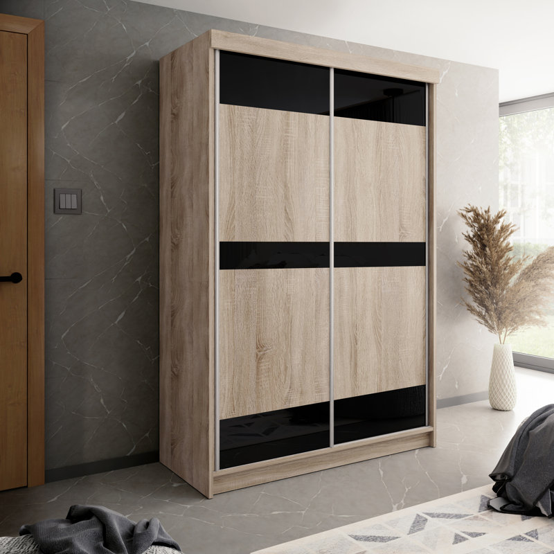 Annan 2 Door Solid + Manufactured Wood Wardrobe, Natural/Black