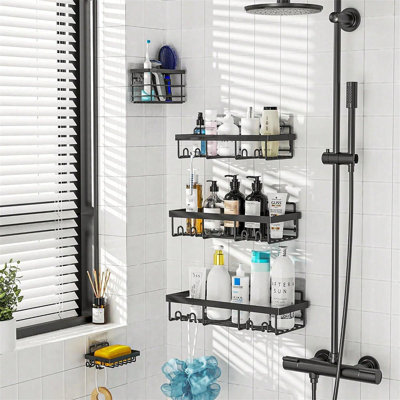 Adhesive Shower Caddy, 5 Pack Rustproof Stainless Steel Bath Organizers With Large Capacity, No Drilling Shelves For Bathroom Storage & Home Decor