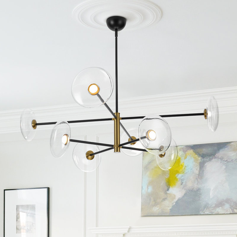 8 - Light X-shape Tiered Sputnik Design Glass Linear Led Chandelier, Black/Gold