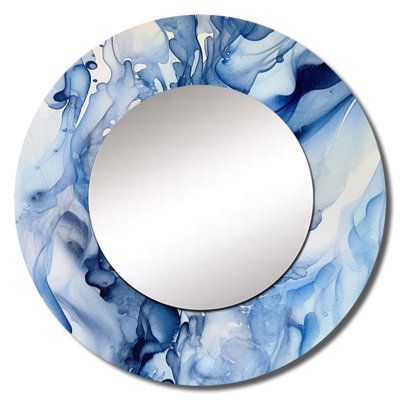 Abstract Classic Blue Waves V - Fractals Large Wall Mirror, Blue Decorative Mirror, Printed Metal Art