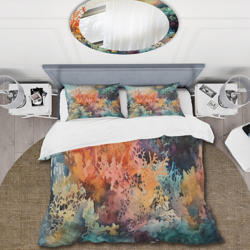 Ensemble de housse de couette en microfibre / polyester Vibrant Coral Reef I